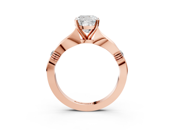 Rose gold Cushion Solitaire Diamond Twisted Band with Four-Prong Setting