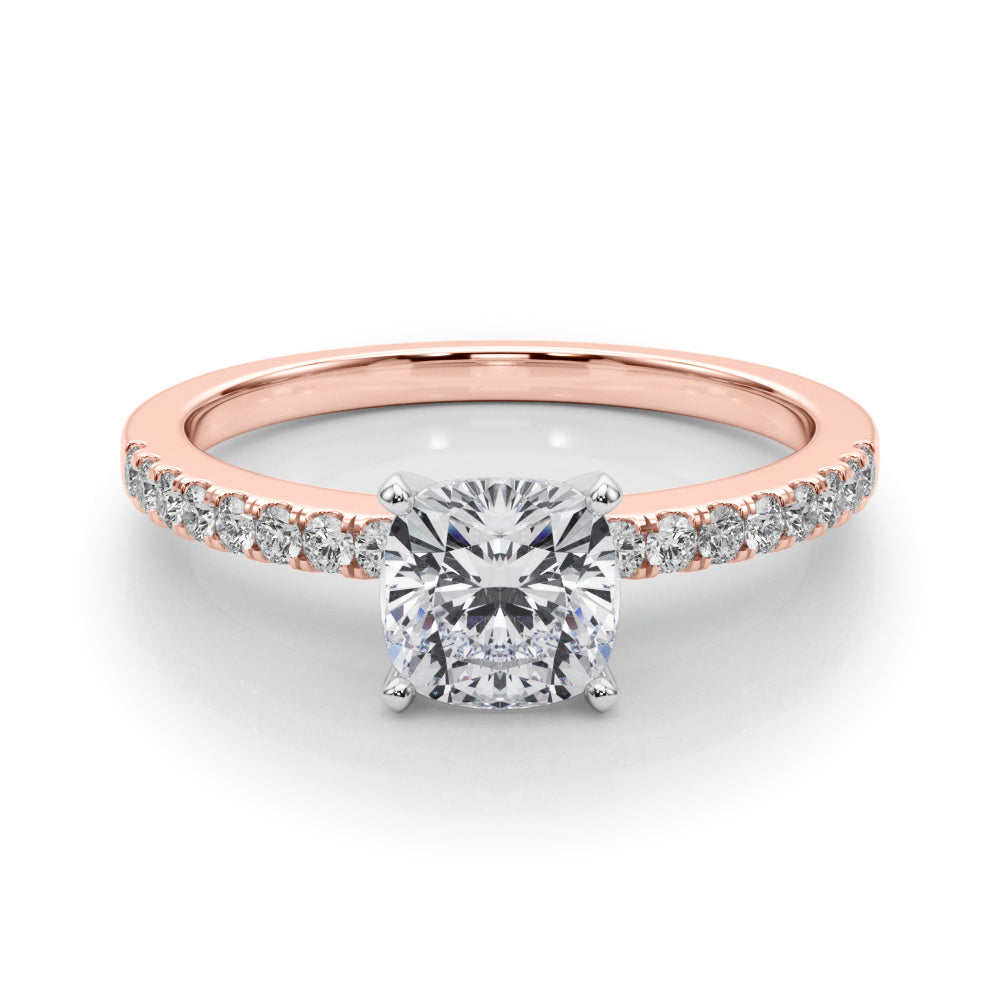 Rose gold Cushion Solitaire Diamond with Pavé Band and Four-Prong Setting 1