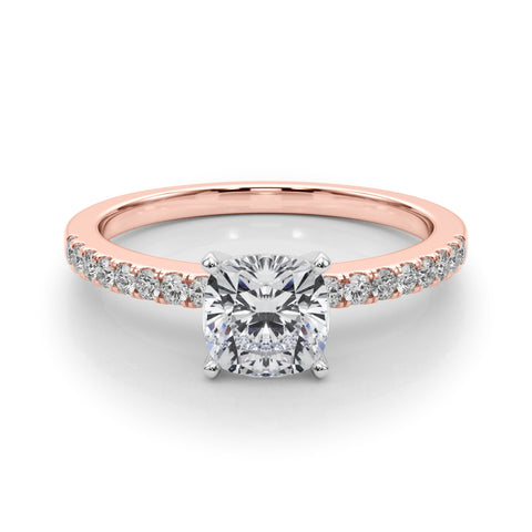 Rose gold Cushion Solitaire Diamond with Pavé Band and Four-Prong Setting 1