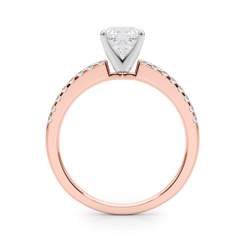 Rose gold Cushion Solitaire Diamond with Pavé Band and Four-Prong Setting 2