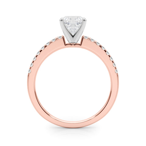 Rose gold Cushion Solitaire Diamond with Pavé Band and Four-Prong Setting 2