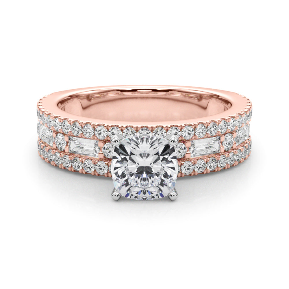 Rose gold Cushion Solitaire Diamond with Pave and Channel Set Band 1
