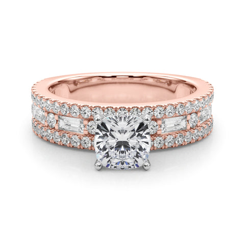 Rose gold Cushion Solitaire Diamond with Pave and Channel Set Band 1