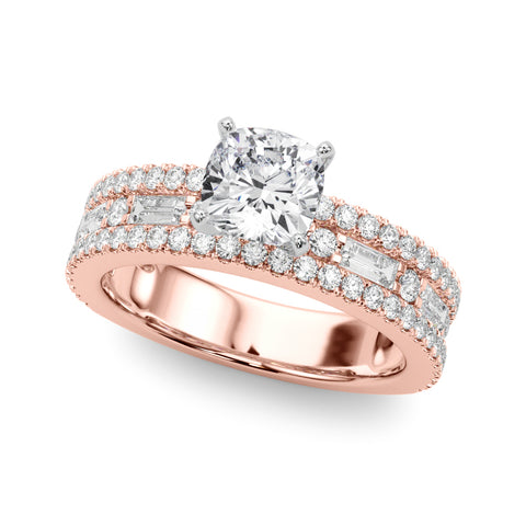 Rose gold Cushion Solitaire Diamond with Pave and Channel Set Band
