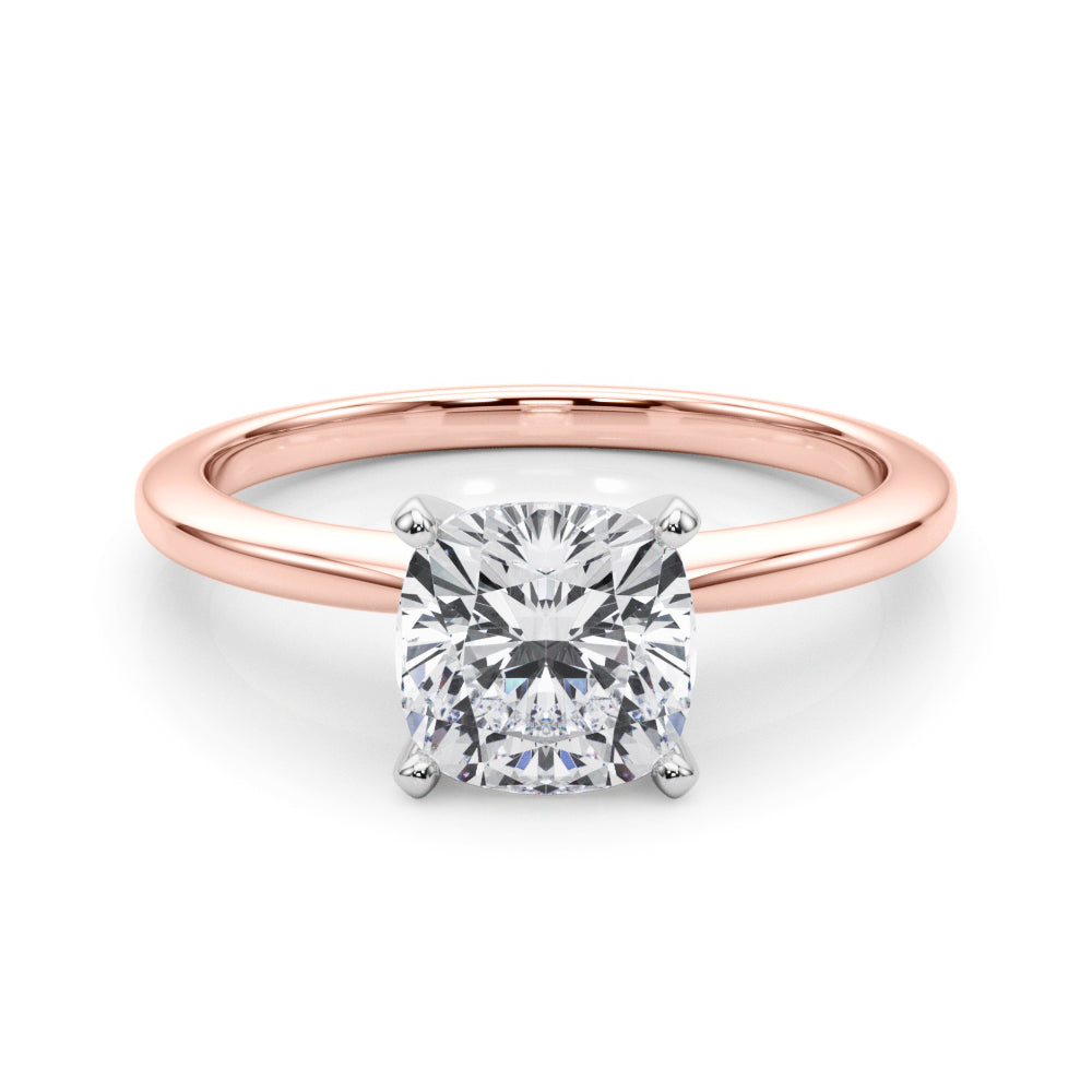 Rose gold Cushion Solitaire Engagement Ring with Classic Band and Four-Prong Setting 1