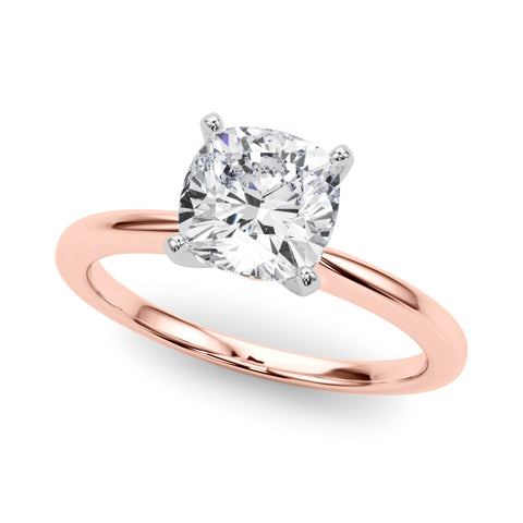 Rose gold Cushion Solitaire Engagement Ring with Classic Band and Four-Prong Setting
