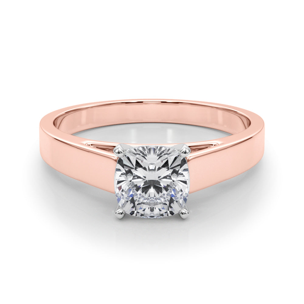 Rose gold Cushion Solitaire Engagement Ring with Four-Prong Setting and Tapered Band 1