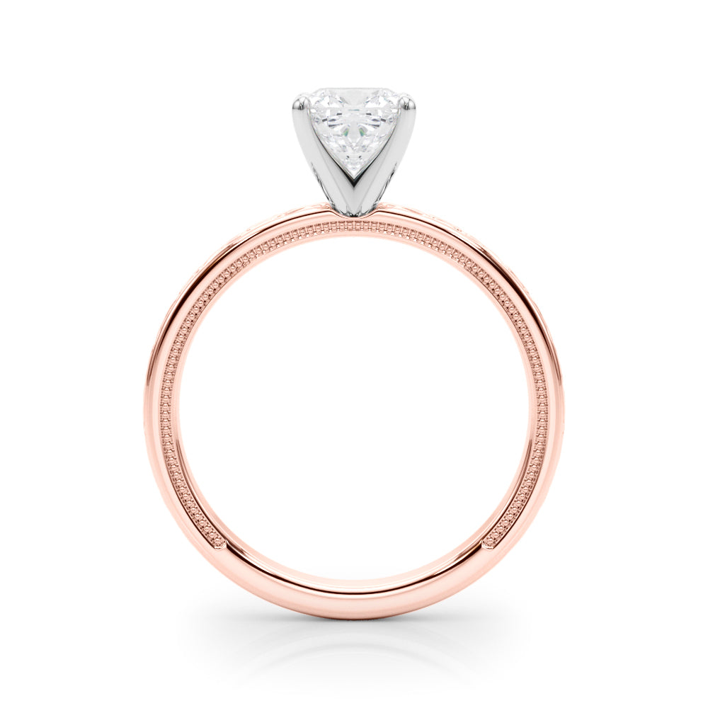 Rose gold Cushion Solitaire Engagement Ring with Scrollwork Band and Four-Prong Setting 2