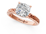 Rose gold Cushion Solitaire Engagement Ring with Scrollwork Band and Four-Prong Setting_121
