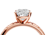 Rose gold Cushion Solitaire Engagement Ring with Scrollwork Band and Four-Prong Setting_124