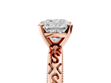 Rose gold Cushion Solitaire Engagement Ring with Scrollwork Band and Four-Prong Setting_125