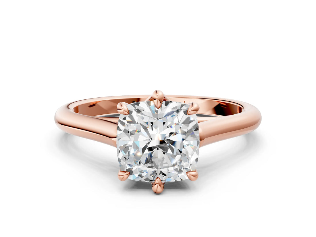 Rose gold Cushion Solitaire Engagement Ring with Six-Prong Setting and Classic Band 1