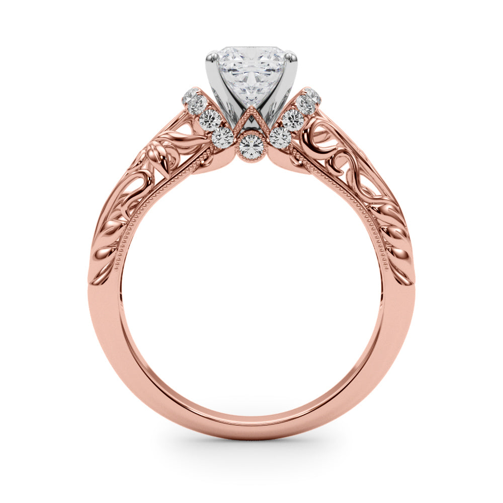 Rose gold Cushion Solitaire Filigree Engagement Ring with Halo and Prong Setting 2