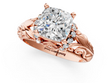 Rose gold Cushion Solitaire Filigree Engagement Ring with Halo and Prong Setting_81