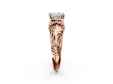 Rose gold Cushion Solitaire Filigree Engagement Ring with Halo and Prong Setting_82