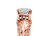 Rose gold Cushion Solitaire Filigree Engagement Ring with Halo and Prong Setting_85