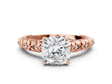 Rose gold Cushion Solitaire Floral Milgrain Engagement Ring_31