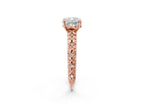 Rose gold Cushion Solitaire Floral Milgrain Engagement Ring_33