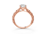 Rose gold Cushion Solitaire Floral Milgrain Engagement Ring_34