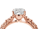 Rose gold Cushion Solitaire Floral Milgrain Engagement Ring_35