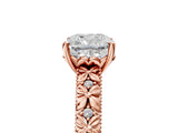 Rose gold Cushion Solitaire Floral Milgrain Engagement Ring_36