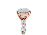 Rose gold Cushion Solitaire Marquise Side Stone Prong Setting Ring_56