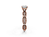 Rose gold Cushion Solitaire Milgrain Diamond Engagement Ring with Bezel and Marquise Band_78