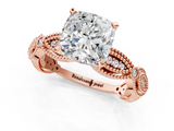 Rose gold Cushion Solitaire Milgrain Diamond Engagement Ring with Bezel and Marquise Band_79
