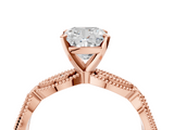 Rose gold Cushion Solitaire Milgrain Diamond Engagement Ring with Bezel and Marquise Band_80