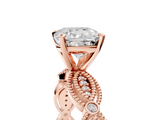 Rose gold Cushion Solitaire Milgrain Diamond Engagement Ring with Bezel and Marquise Band_81