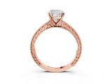 Rose gold Cushion Solitaire Milgrain Engraved Band with Four-Prong Setting_15
