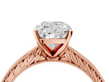 Rose gold Cushion Solitaire Milgrain Engraved Band with Four-Prong Setting_16