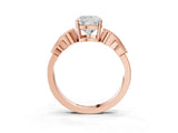 Rose gold Cushion Solitaire Milgrain Leaf Band with Prong Setting_6