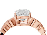 Rose gold Cushion Solitaire Milgrain Leaf Band with Prong Setting_7