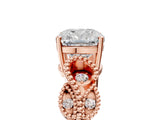 Rose gold Cushion Solitaire Milgrain Leaf Band with Prong Setting_8