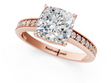 Rose gold Cushion Solitaire Pavé Band Prong Setting Ring_21