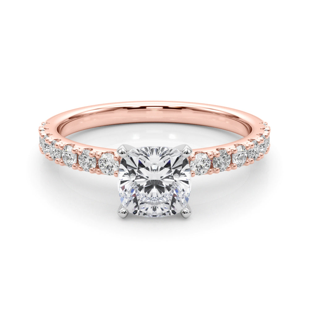 Rose gold Cushion Solitaire Pavé Band with Four-Prong Setting 1