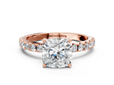Rose gold Cushion Solitaire Pavé Band with Four-Prong Setting_159