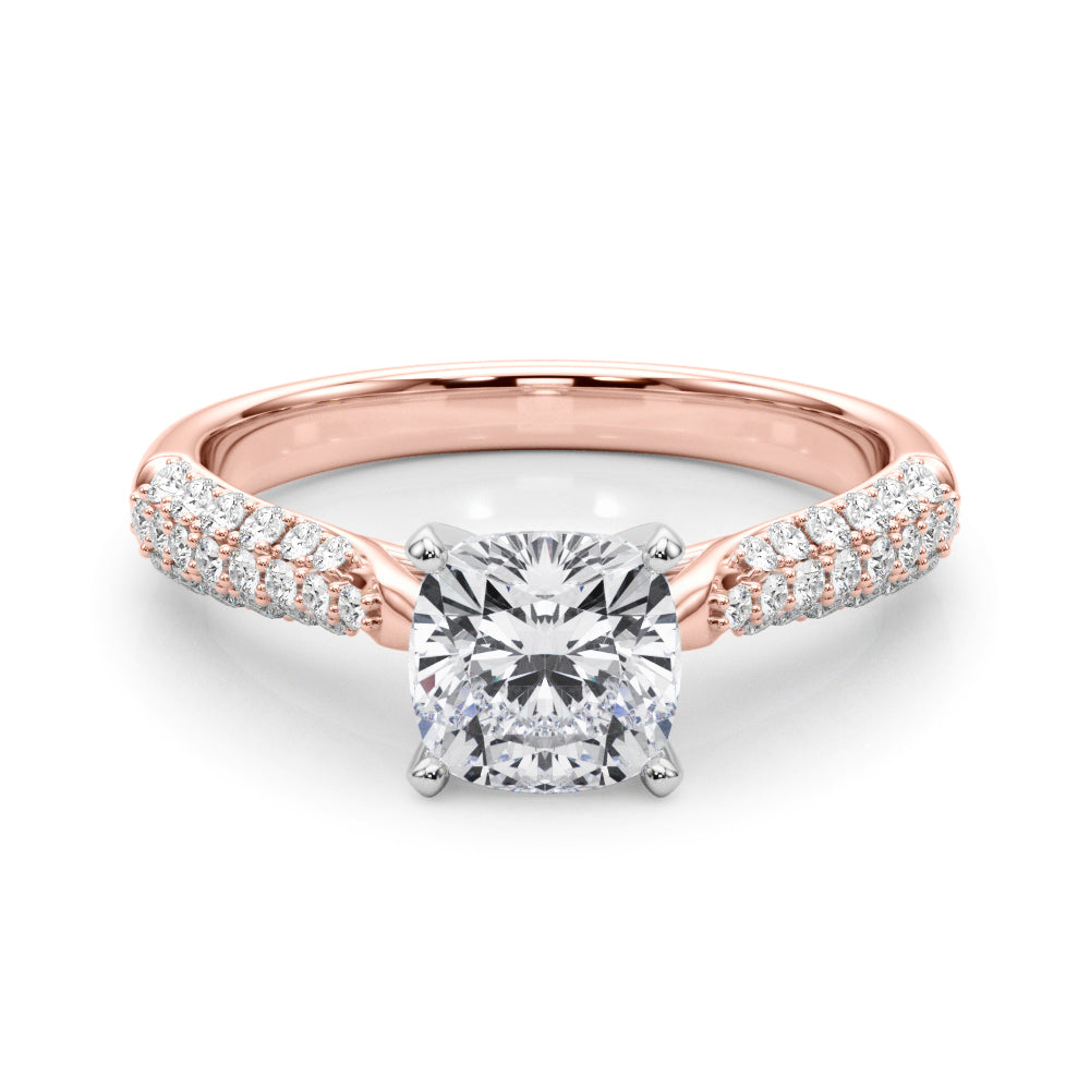 Rose gold Cushion Solitaire Pavé Diamond Engagement Ring with Four-Prong Setting 1