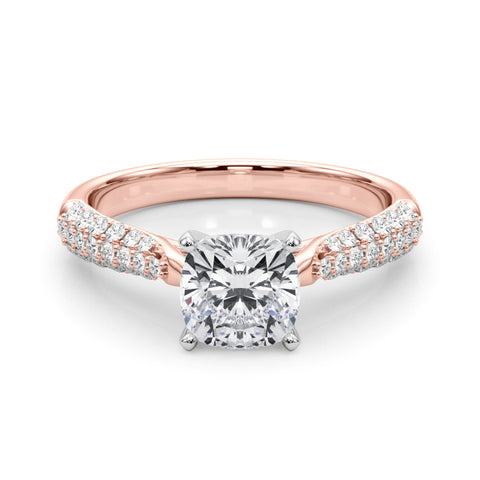 Rose gold Cushion Solitaire Pavé Diamond Engagement Ring with Four-Prong Setting 1