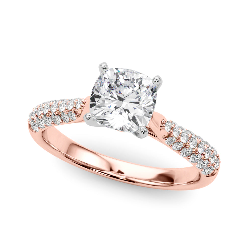 Rose gold Cushion Solitaire Pavé Diamond Engagement Ring with Four-Prong Setting