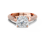 Rose gold Cushion Solitaire Pavé Diamond Engagement Ring with Four-Prong Setting_123