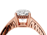Rose gold Cushion Solitaire Pavé Diamond Milgrain Engagement Ring with Four-Prong Setting_10