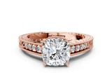 Rose gold Cushion Solitaire Pavé Diamond Milgrain Engagement Ring with Four-Prong Setting_6