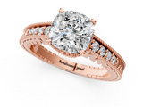 Rose gold Cushion Solitaire Pavé Diamond Milgrain Engagement Ring with Four-Prong Setting_7