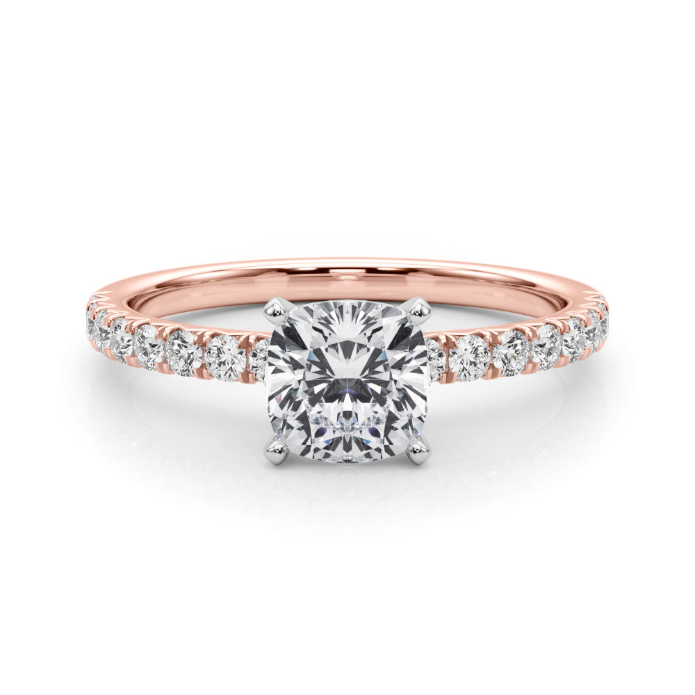 Rose gold Cushion Solitaire Pave Diamond Engagement Ring with Four-Prong Setting 1