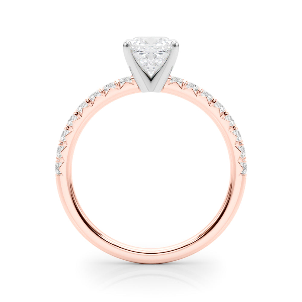 Rose gold Cushion Solitaire Pave Diamond Engagement Ring with Four-Prong Setting 2