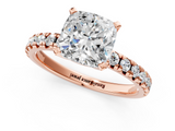 Rose gold Cushion Solitaire Pave Diamond Engagement Ring with Four-Prong Setting_349