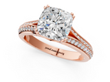 Rose gold Cushion Solitaire Pave Split Shank Engagement Ring with Six-Prong Setting_42