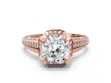 Rose gold Cushion Solitaire Pave Split Shank Ring with Four-Prong Setting_105